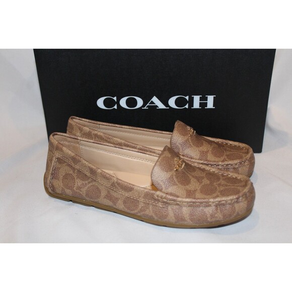 COACH MARLEY LOGO SLIP ON DRIVER LOAFER MOCASSINS STONE BROWN NIB - Picture 3 of 7